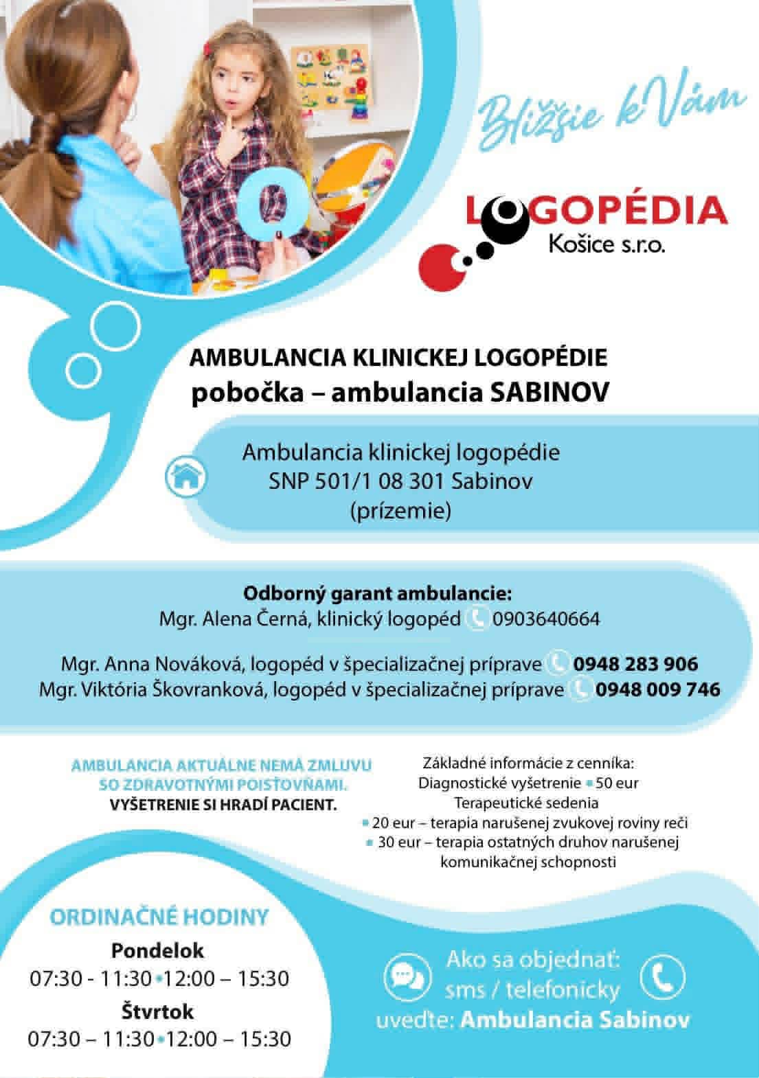 Leták – otvorenie ambulancie Sabinov